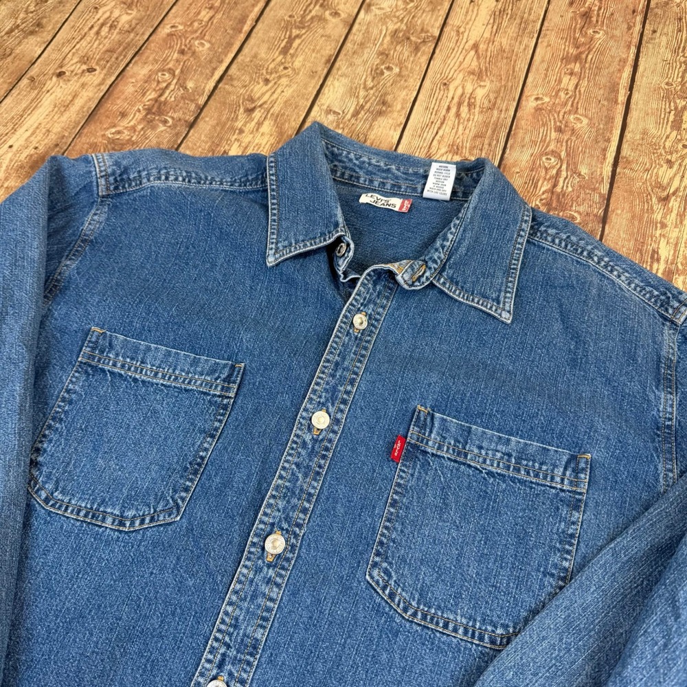 Levis Jeans Denim Button Up Shirt Mens Extra Large Blue Long Sleeve Cotton